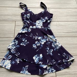 Navy mini dress with light blue flowers